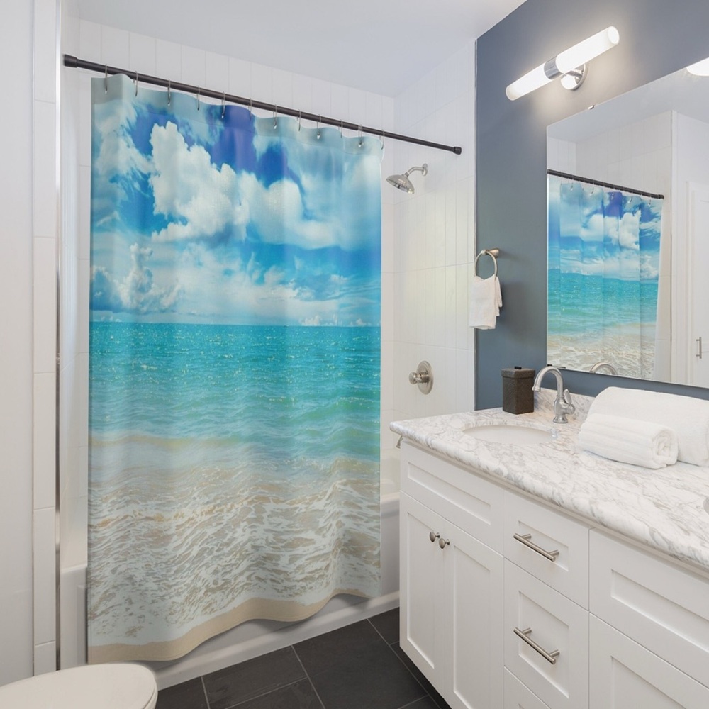 Ocean Themed Shower Stylish Design 71" x 74" Elegant Waterproof Shower Curtain